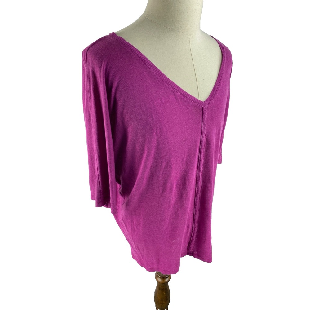 Eileen‎ Fisher Womens XL V-Neck 100% Linen Blouse Knit Oversized Ruby Pink - Picture 5 of 11